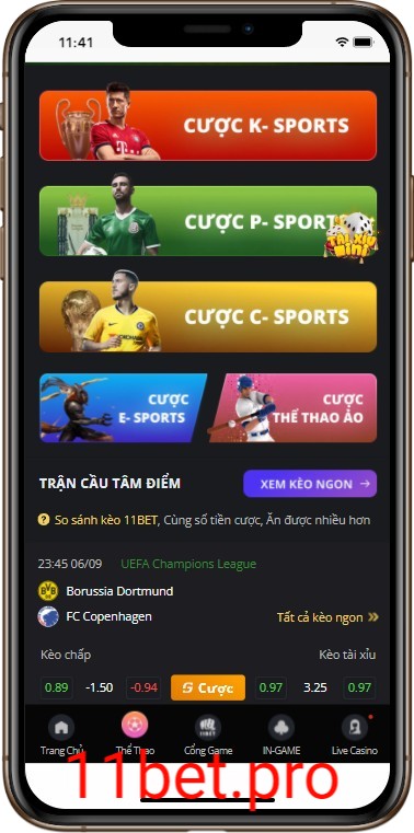 Giao diện website 11bet.pro
