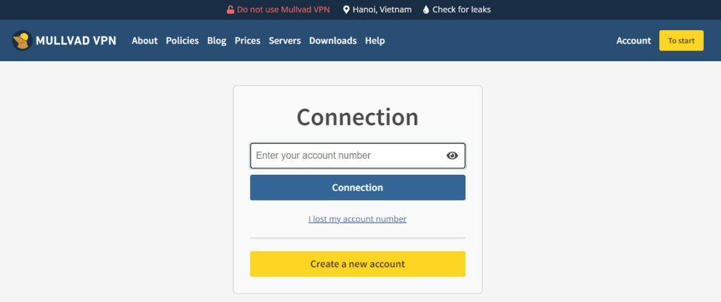 Đăng nhập tài khoản Mullvad VPN trên thiết bị