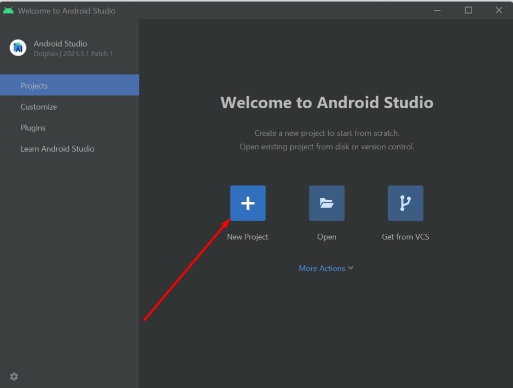 Chọn “New Project” trên Android Studio