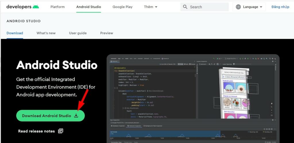 Tìm kiếm đường dẫn và thực hiện tải xuống phần mềm giả lập Android Studio